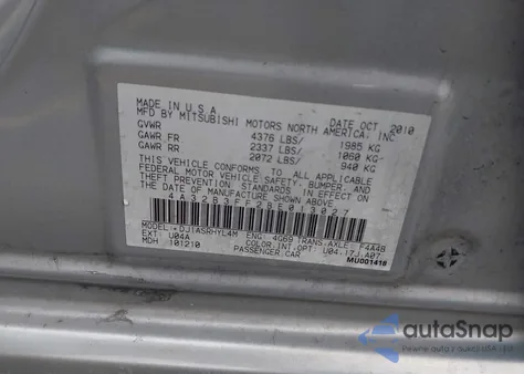 2011 Mitsubishi Galant Es/Se из США, поврежденный, VIN 4A32B3FF2BE013027